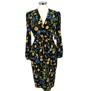 Alexia Admor Aliana Floral Puff Sleeve Dress Black Multicolor Size Medium NWT